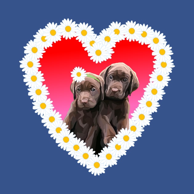 Chocolate Lab Puppies Flower Daisy Heart by Art by Deborah Camp