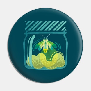 Glowing in the moss // spot illustration // teal background jar with lightning firefly bug quirky whimsical and bioluminescence lampyridae beetle Pin