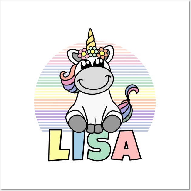 Lisa First Name Cute Unicorn Rainbow - Lisa Name - Posters and Art ...