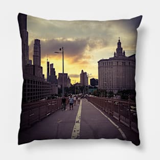 Brooklyn Bridge Sunset Manhattan Skyline NYC Pillow