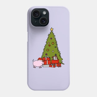 Santa Hat on Pig and Christmas Tree Phone Case