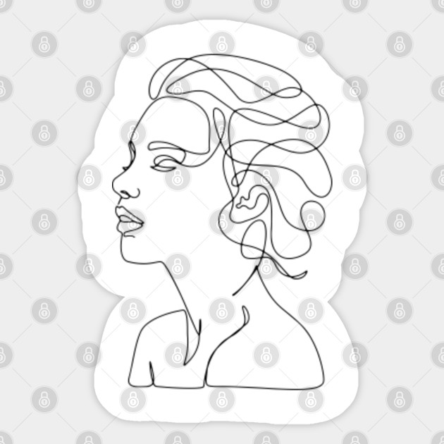 Beautiful Girl Curly Hair One Line Art Black Beautiful Sticker Teepublic