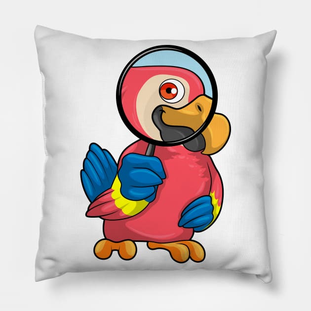 Parrot with Magnifying glass Pillow by Markus Schnabel