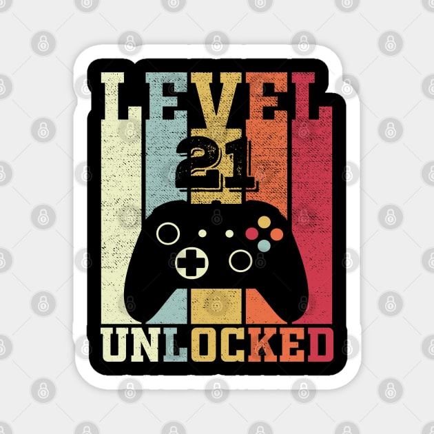 Level 21 Unlocked Funny Video Gamer 21st Birthday Gift Magnet by DragonTees