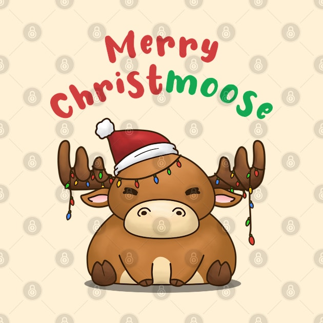 Merry Christmoose Cute Moose in Santa Hat by Takeda_Art