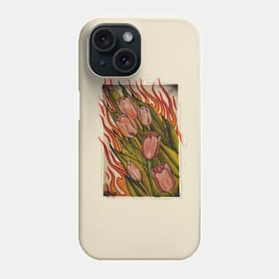 pink tulips in flames Phone Case