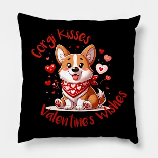 Adorable Valentine Corgi with Heart Bandana Pillow