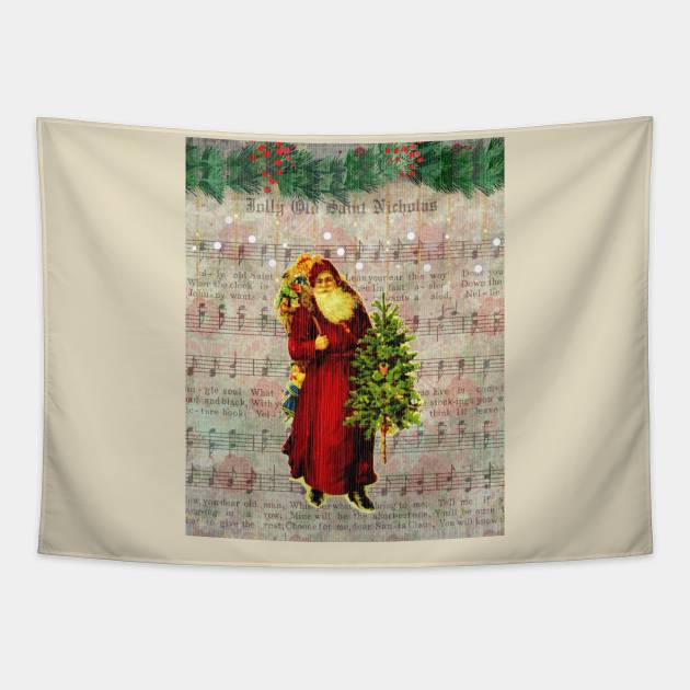 Jolly Old St. Nicholas Vintage Christmas Santa Design Tapestry by 4Craig