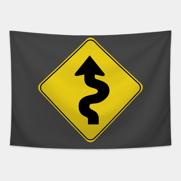 Caution Road Sign Swervy Arrow Tapestry by shanestillz