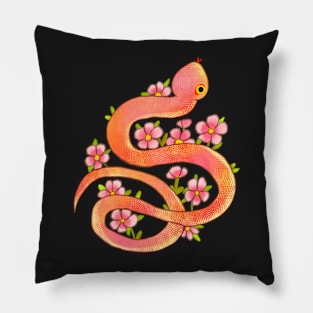 watercolor snake with flowers Pillow