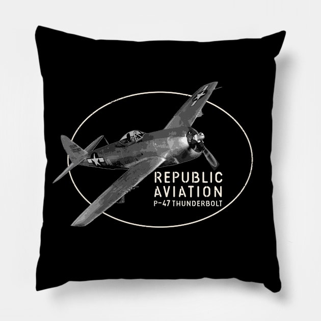 Republic P-47 Thunderbolt "Jug" WW2 fighter plane Pillow by Jose Luiz Filho