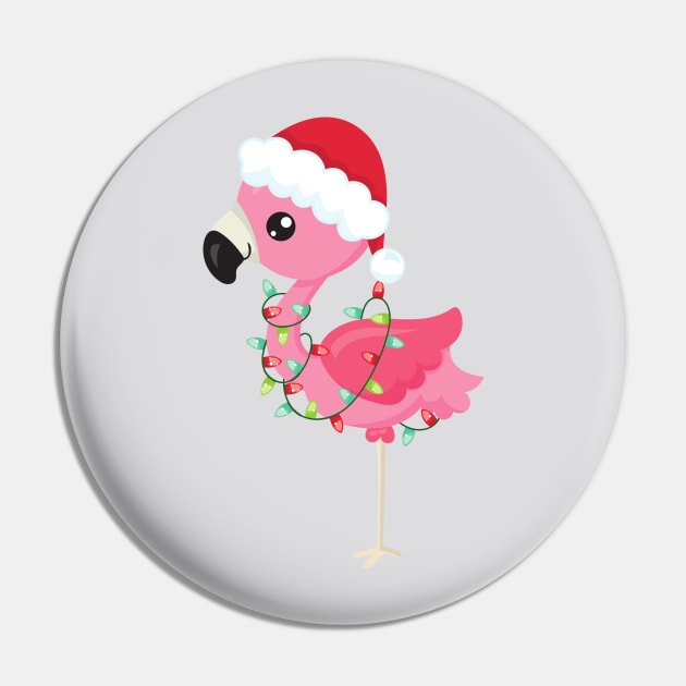 Christmas Flamingo, Santa Hat, Christmas Lights Pin by Jelena Dunčević