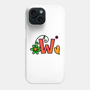 Letter W abc monogram hand drawn colorful alphabet Phone Case