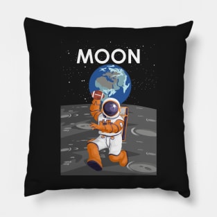 Moon American Football Playing Astronaut Space Travel Poster Pillow