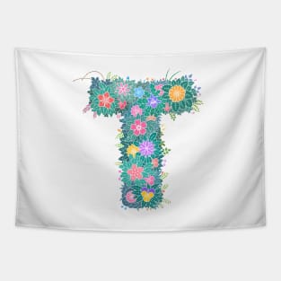 "T" Floral Letter Monogram Tapestry