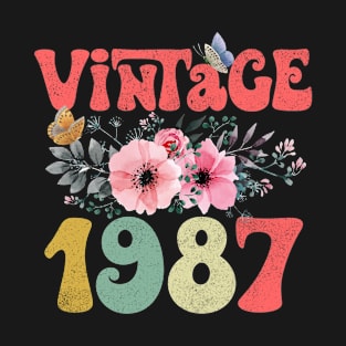 Vintage 1987 Floral Retro Groovy 36th Birthday T-Shirt