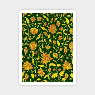 GREEN GOLD YELLOW GREEN POMEGRANATES ,POMEGRANATE FLOWERS, LEAVES Oriental Floral Swirls Magnet