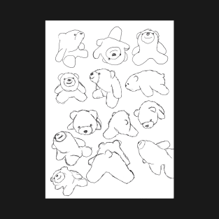 Floating Smiley Bear Sketch Collage T-Shirt