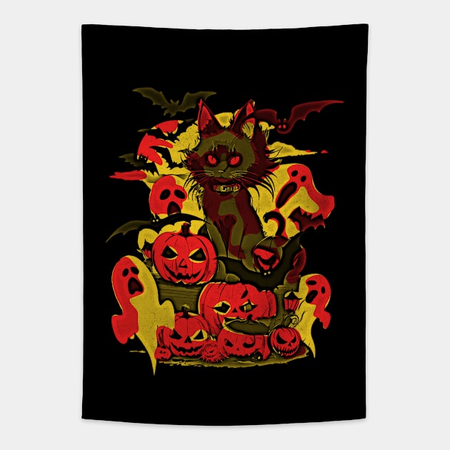 HALLOWEEN - CAT, BATS, GHOSTS & PUMPKINS - POP STYLE Tapestry by Off the Page