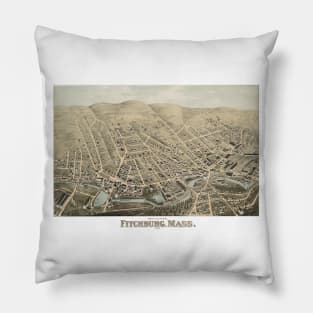 1875 Bird's Eye View of Fitchburg, Massachusetts Pillow