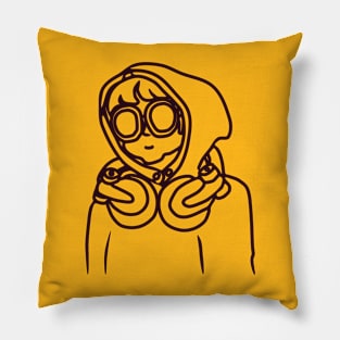 line art illustration of woman in hoodie Pillow