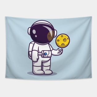 Astronaut With Moon Ball Cartoon Tapestry