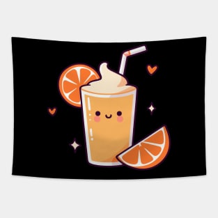 Cute Orange Milkshake Ice Cream in Kawaii Style with Orange Slices | Kawaii food Tapestry