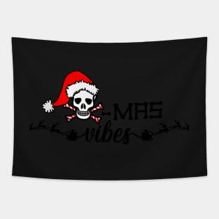 Xmas vibes, Christmas Santa claus skull with crossbone candy canes Tapestry