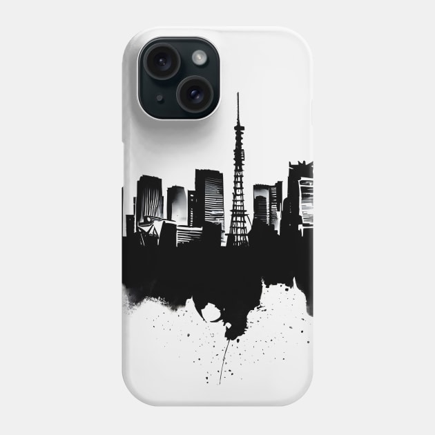 Tokyo cityscape japanese ink art sumi e Phone Case by Ravenglow