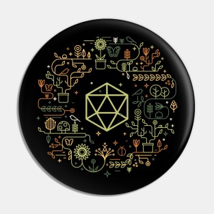 Polyhedral D20 Dice with Plants and Succulents Dungeons Crawler and Dragons Slayer Tabletop RPG Addict Pin