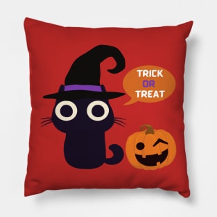 Cute Halloween Black Cat Trick or Treat Pillow