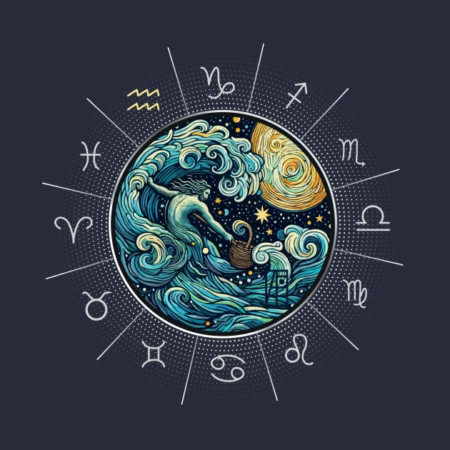 ZODIAC Aquarius - Astrological AQUARIUS - AQUARIUS - ZODIAC sign - Van Gogh style - 8 by ArtProjectShop