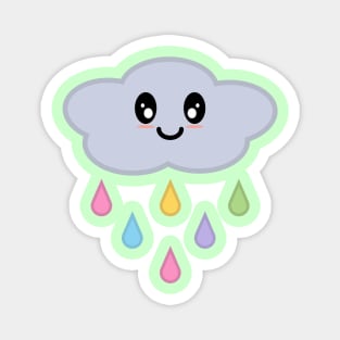 Kawaii Cute Rainbow Raindrop Rain Cloud in Green Magnet