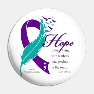 Suicide Hope Feather Ribbon, black type Pin