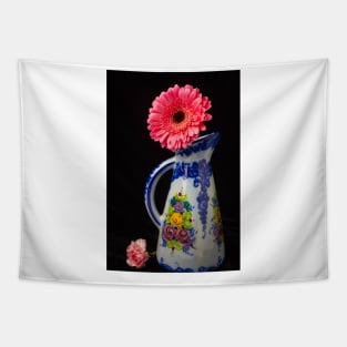 Pink Daisy In Blue Procelain Pitcher Tapestry