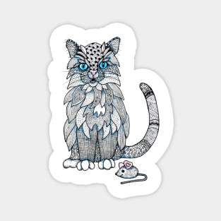 Doodle Cat with Toy Mouse Magnet