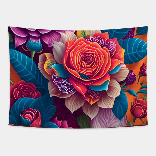 flowers  patterns blue purple coloration pigment hue tint colour tone light colorful Tapestry by vabontchi