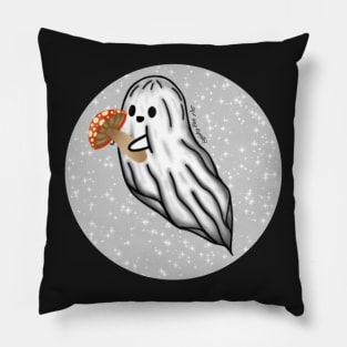 Cute Sparkly Ghost Holding A Mushroom Pillow