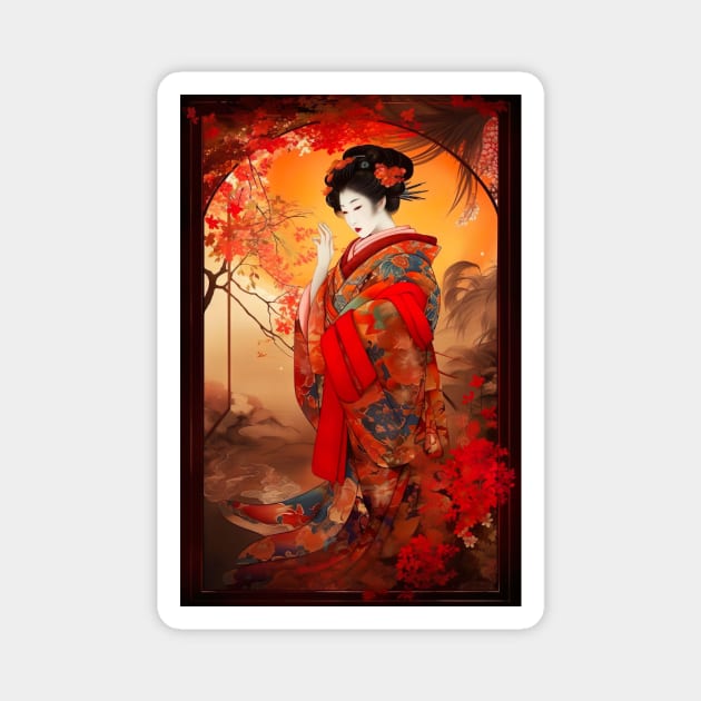 Elegant Geisha in Kimono - Japanese Art T-Shirt Magnet by RisingSunCreations