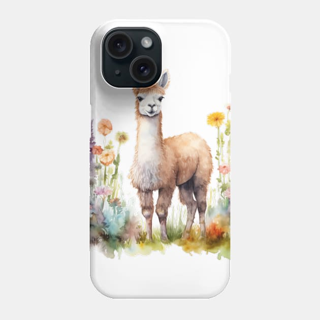 Watercolor picture of alpaca and beautiful flowers. Phone Case by ToonStickerShop