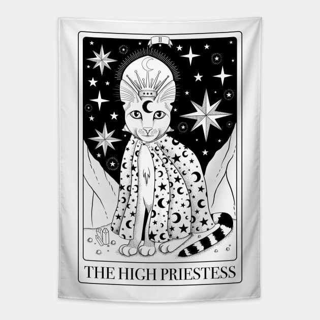 The High Priestess Tarot Card As A Cat Tapestry by The Lunar Resplendence