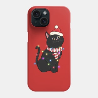 Black Cat Christmas Lights Funny Cat Lover Xmas Phone Case