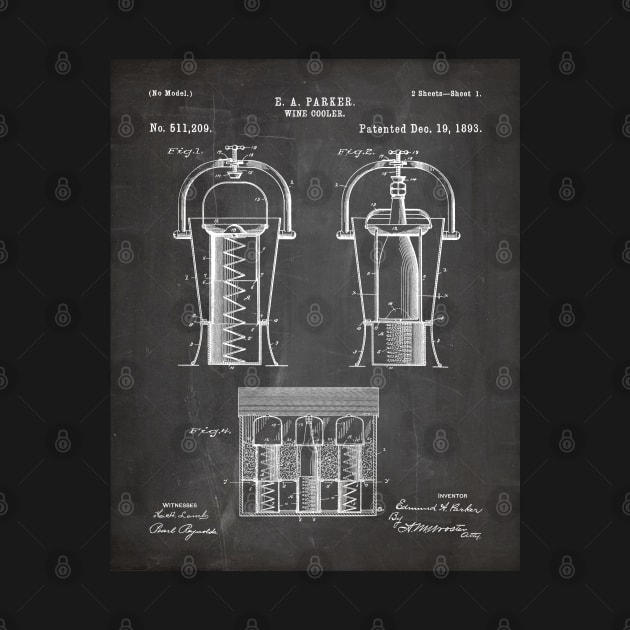 Wine Cooler Patent - Wine Lover Kitchen Café Décor Art - Black Chalkboard by patentpress