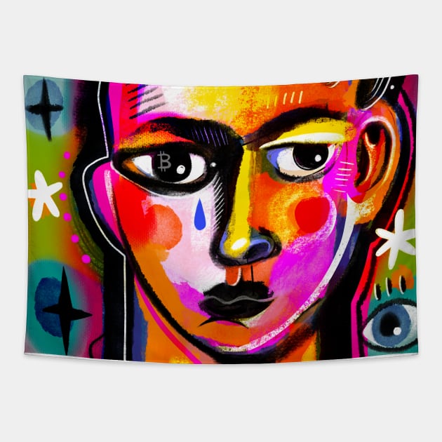 Colourful face Tapestry by DARIA KUSTO