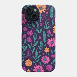 pink and orange flowers and trees pattern Phone Case