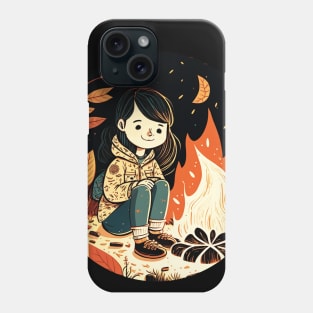 Girl Camping in the Woods, Campfire Phone Case