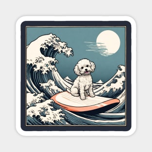 Funny Maltipoo Crusty White Dog Surfing in The Great Wave Cute Maltese Shih Tzu Dog Mom Magnet