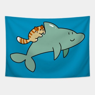 Dolphin with Orange Tabby Cat Tapestry