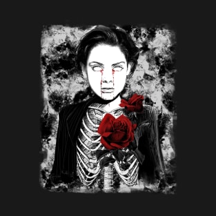 Gothic Skeleton Dead Girl with red rose - Dark manga art Emo T-Shirt