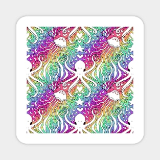 Rainbow Disco Octopus White on Swirls Magnet